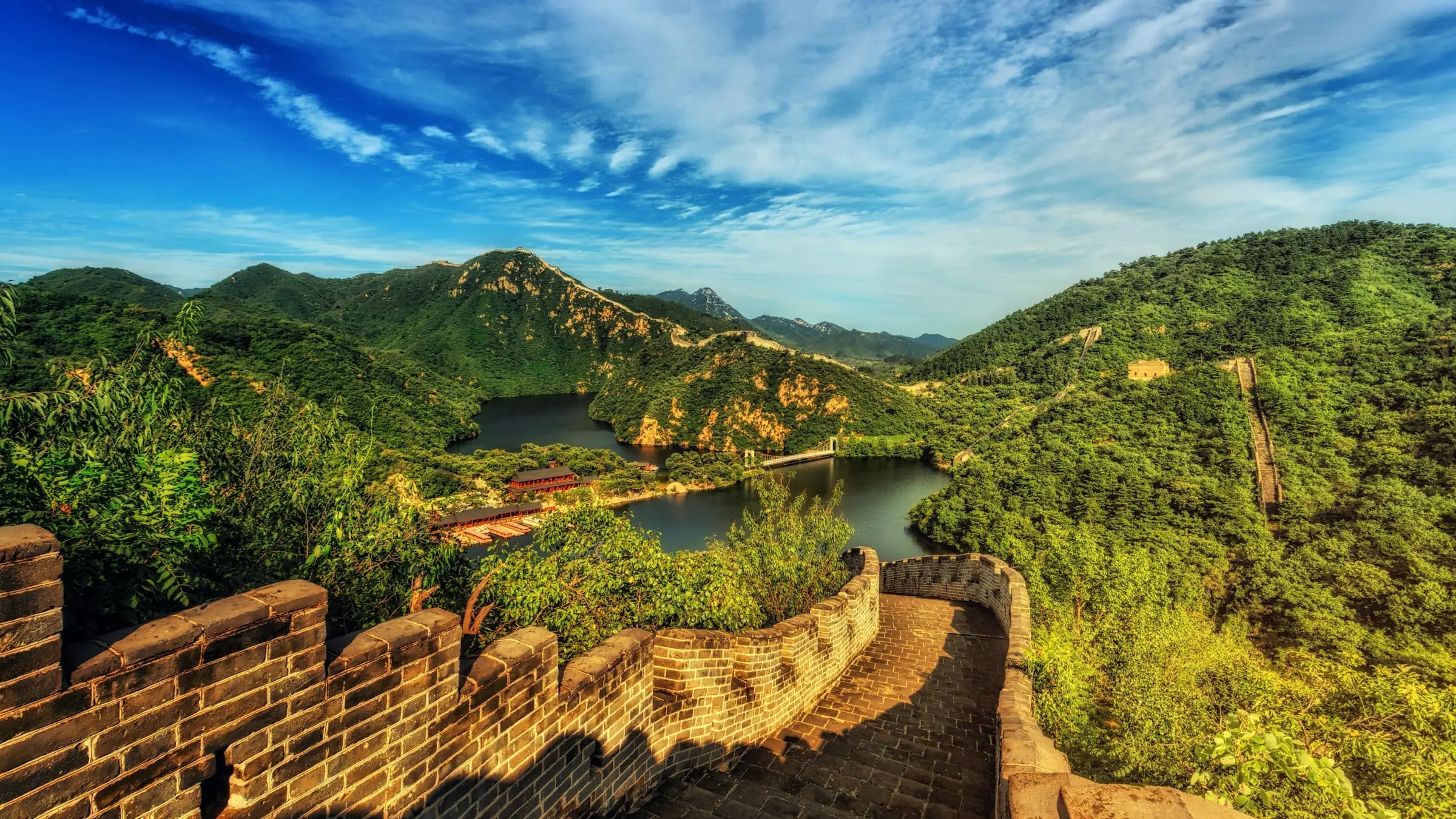 The Great Wall winding across green mountains outside Beijing
