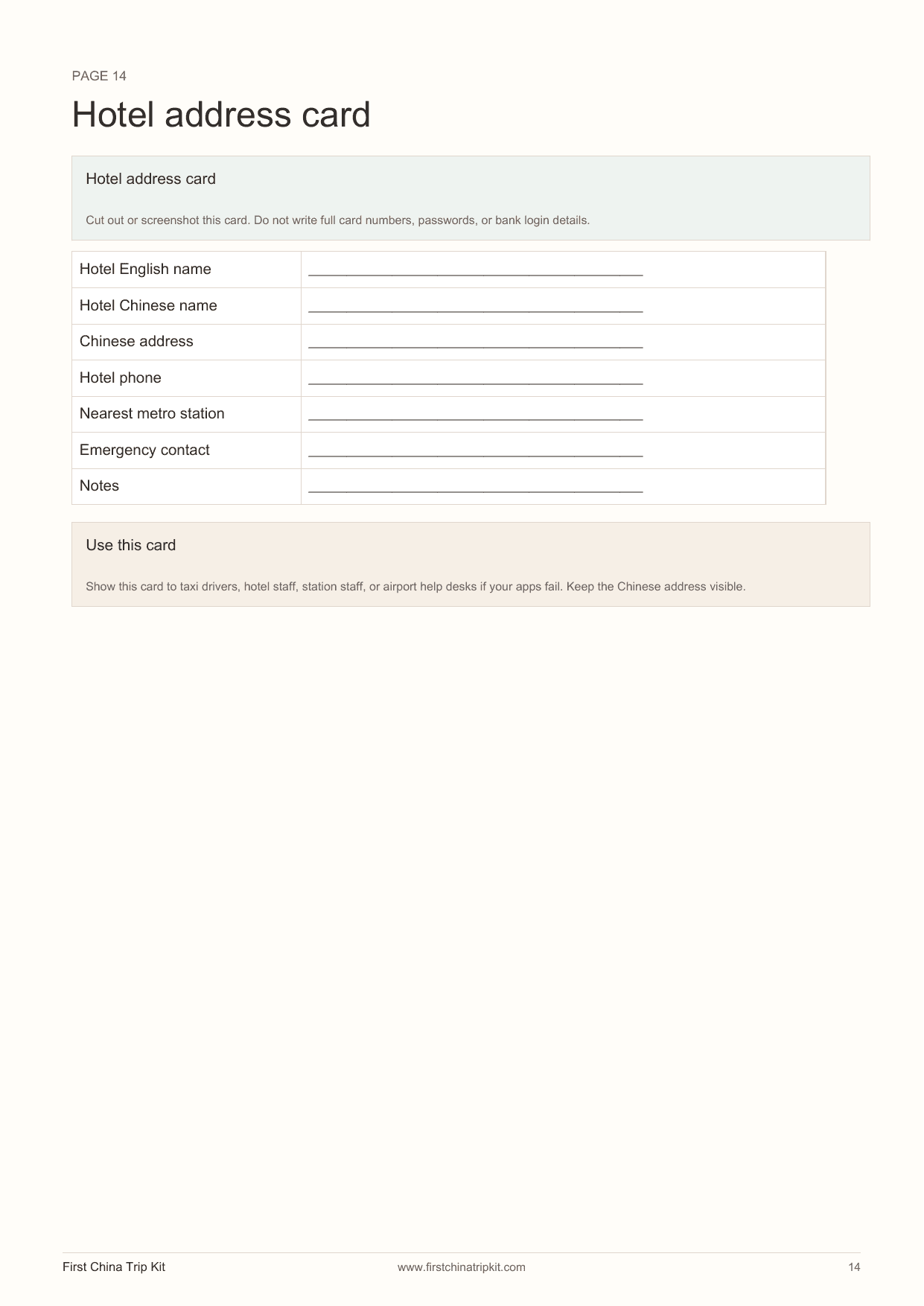 Offline hotel address card preview