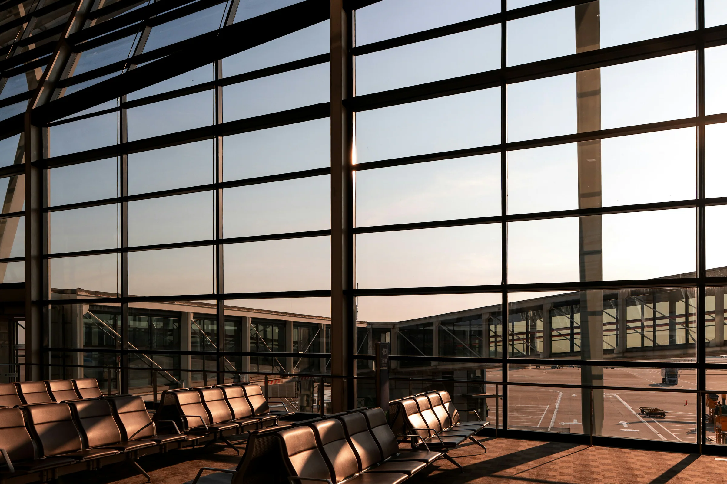 Modern departure concourse inside Shanghai Pudong International Airport