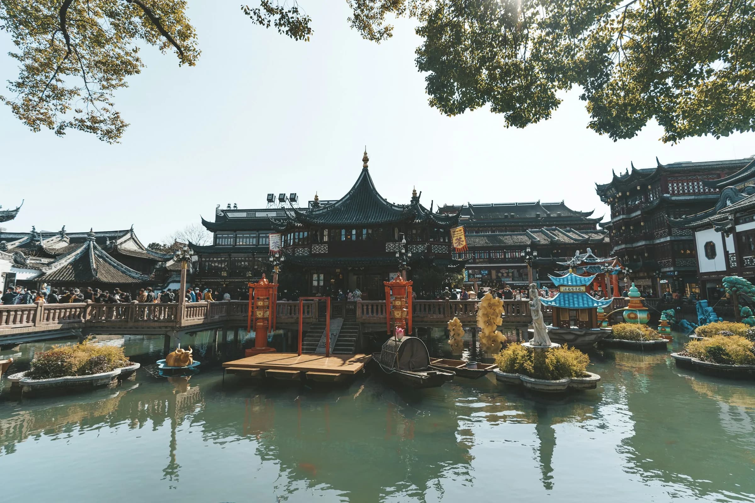 Traditional pavilions and water at Shanghai's Yu Garden